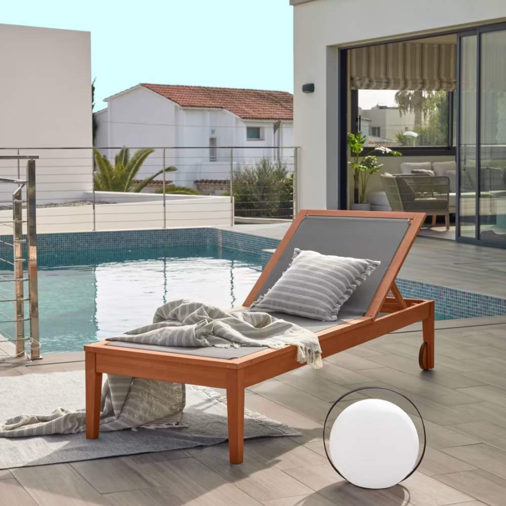Kave Home Caterin Outdoor Sun Lounger in Grey – Solid Eucalyptus Wood, FSC® 100%