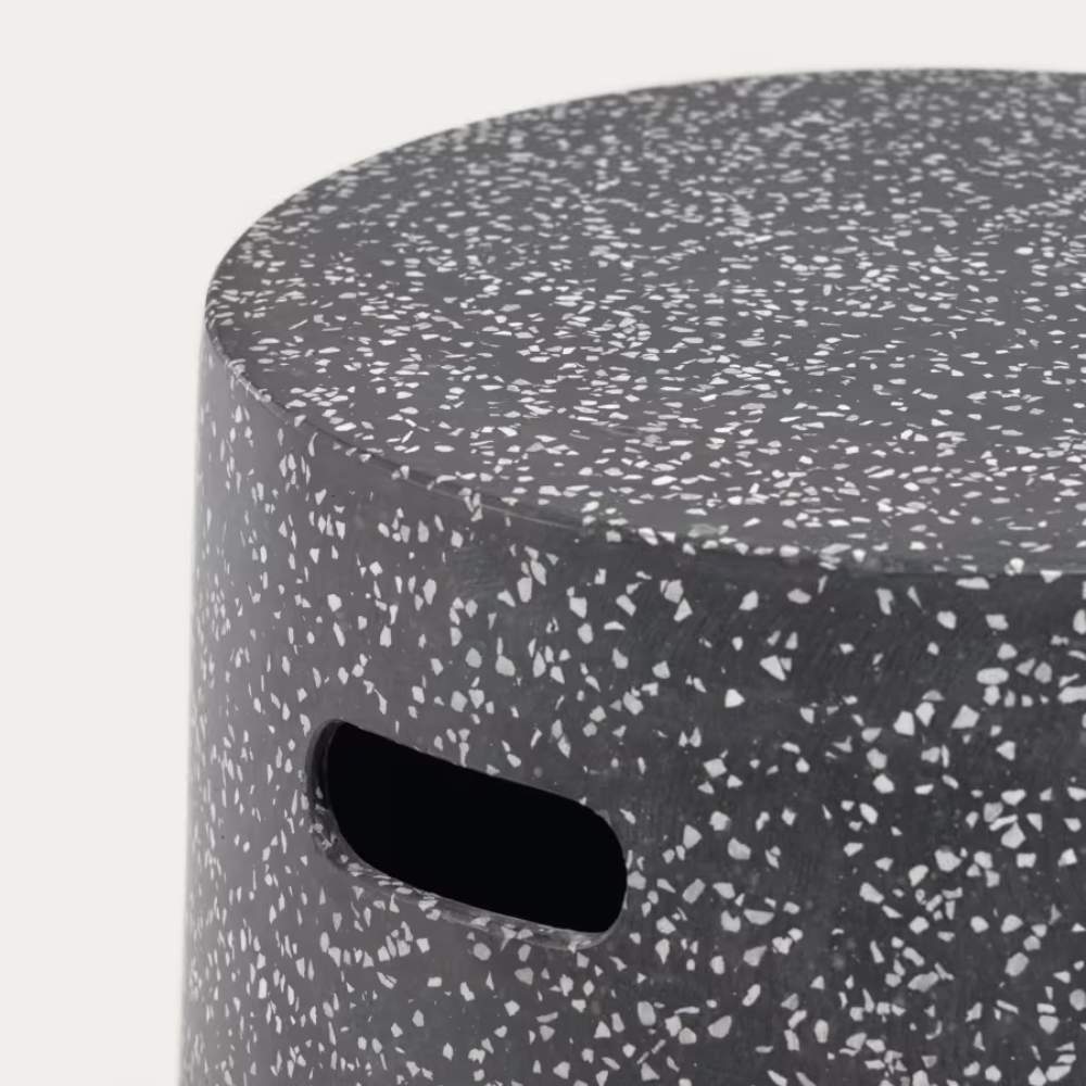Kave Home Jenell Outdoor Terrazzo Footrest in Black, Ø 35 cm