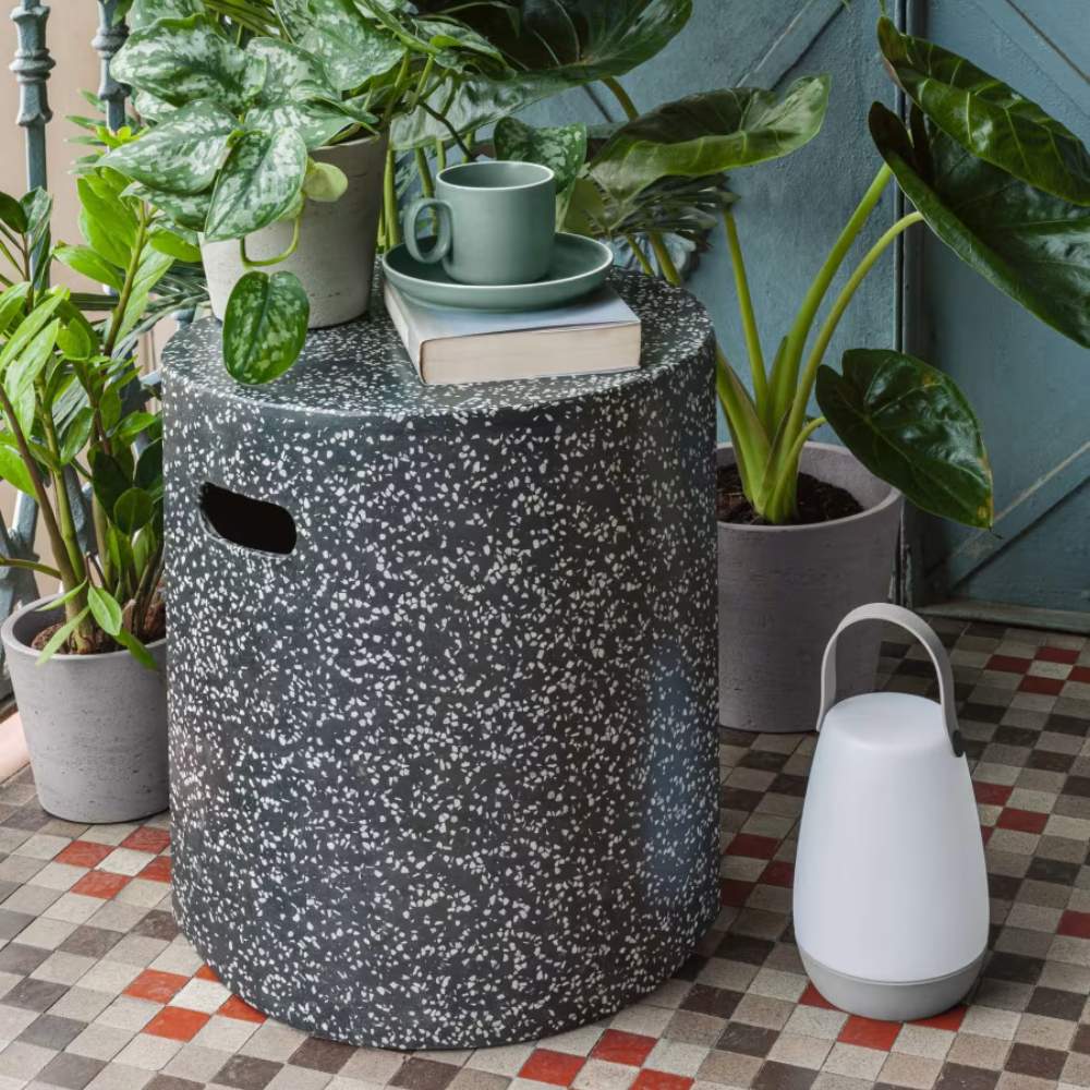 Kave Home Jenell Outdoor Terrazzo Footrest in Black, Ø 35 cm