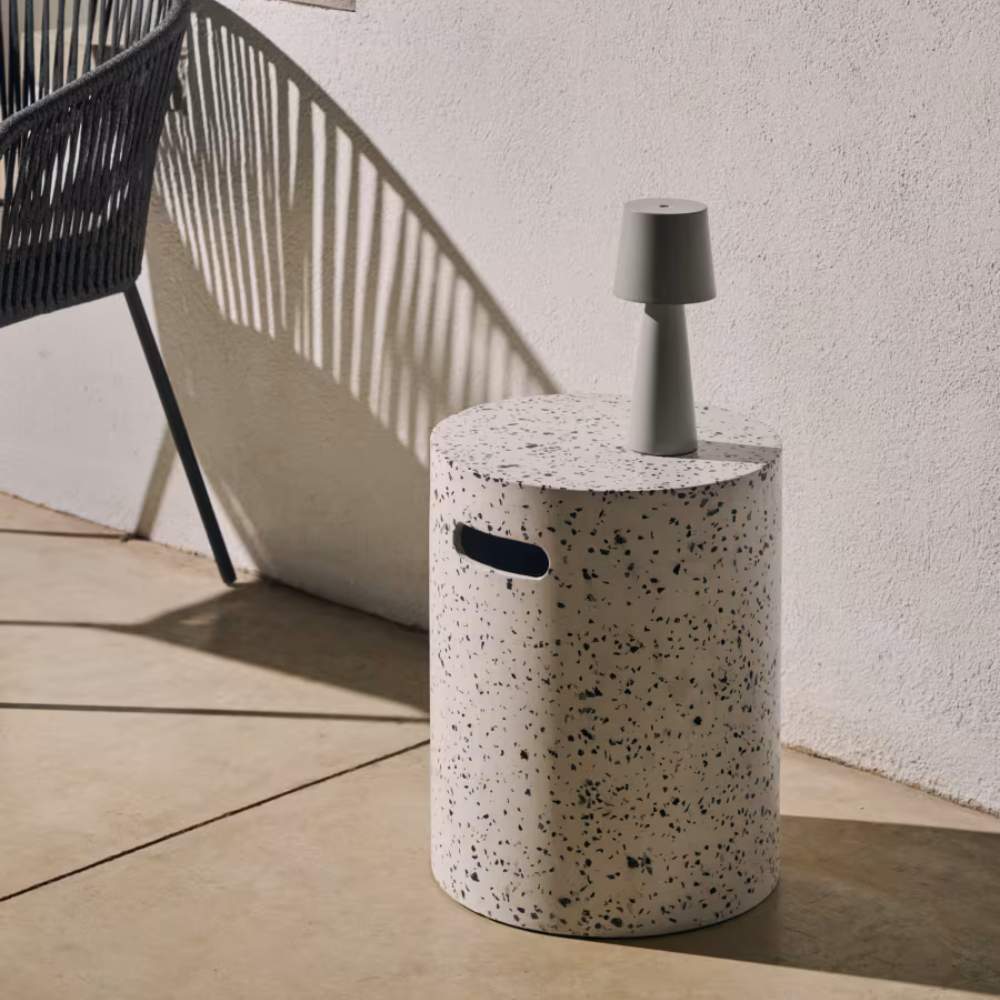Kave Home Jenell Outdoor Terrazzo Footrest in White, Ø 35 cm