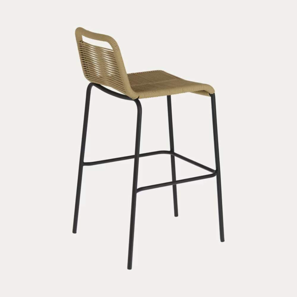 Kave Home Lambton Stackable Stool – Brown Rope & Black Steel Finish, 74 cm