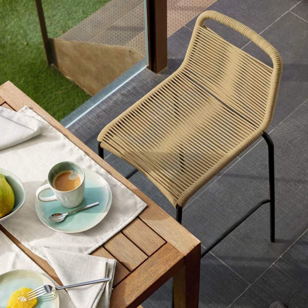 Kave Home Lambton Stackable Stool – Brown Rope & Black Steel Finish, 74 cm