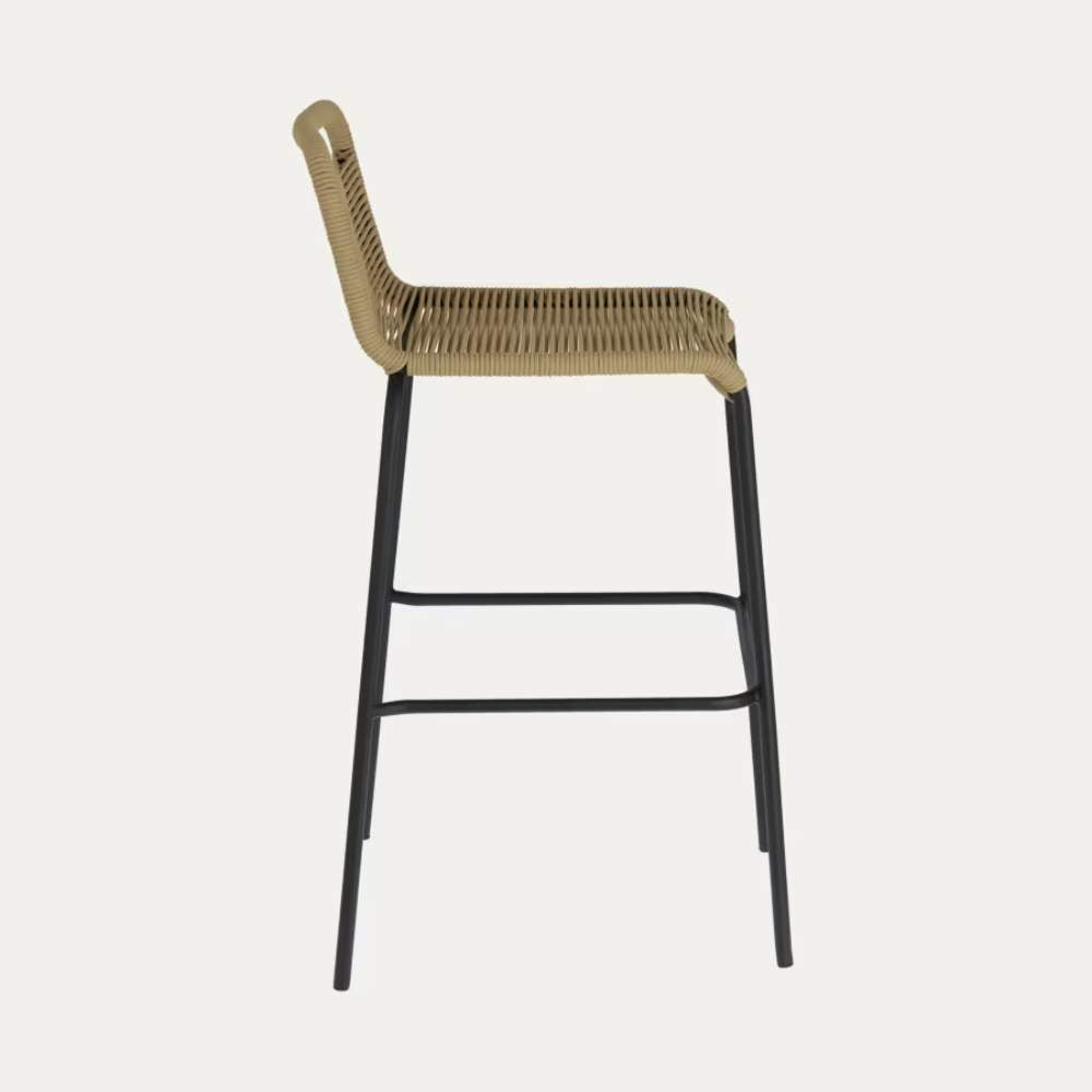 Kave Home Lambton Stackable Stool – Brown Rope & Black Steel Finish, 74 cm