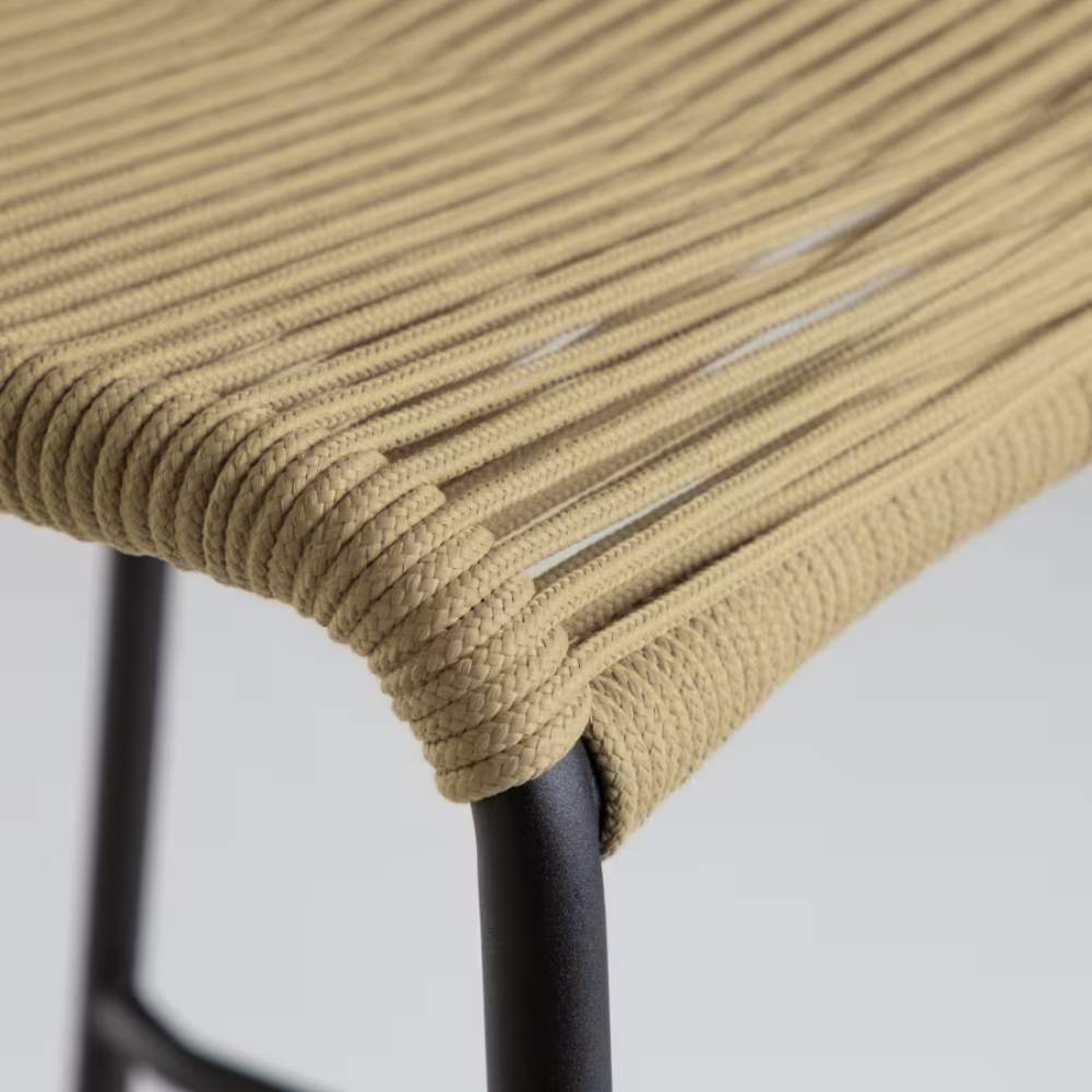 Kave Home Lambton Stackable Stool – Brown Rope & Black Steel Finish, 74 cm