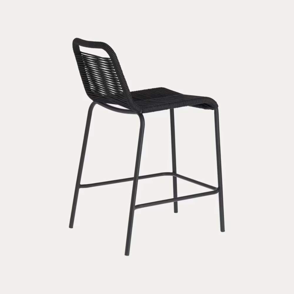 Kave Home Lambton Stackable Stool – 62 cm, Black Rope & Black Steel Finish