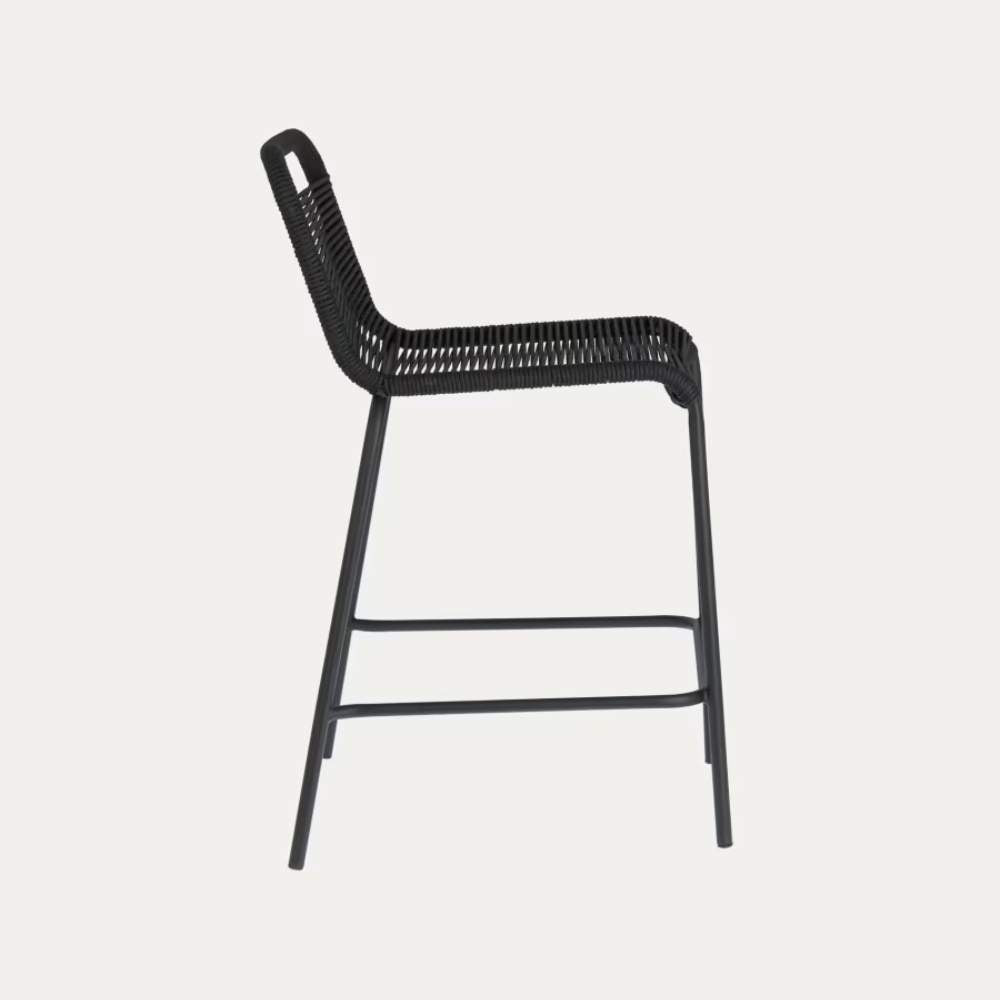 Kave Home Lambton Stackable Stool – 62 cm, Black Rope & Black Steel Finish