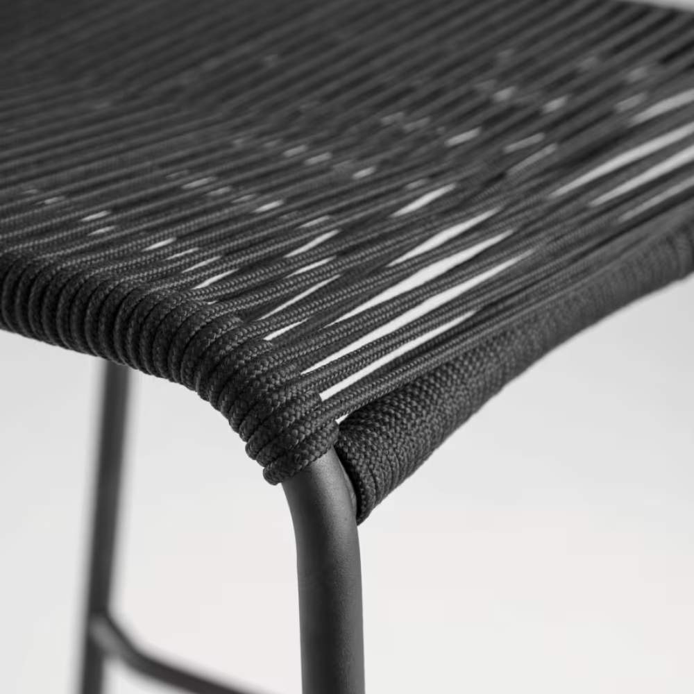 Kave Home Lambton Stackable Stool – 62 cm, Black Rope & Black Steel Finish