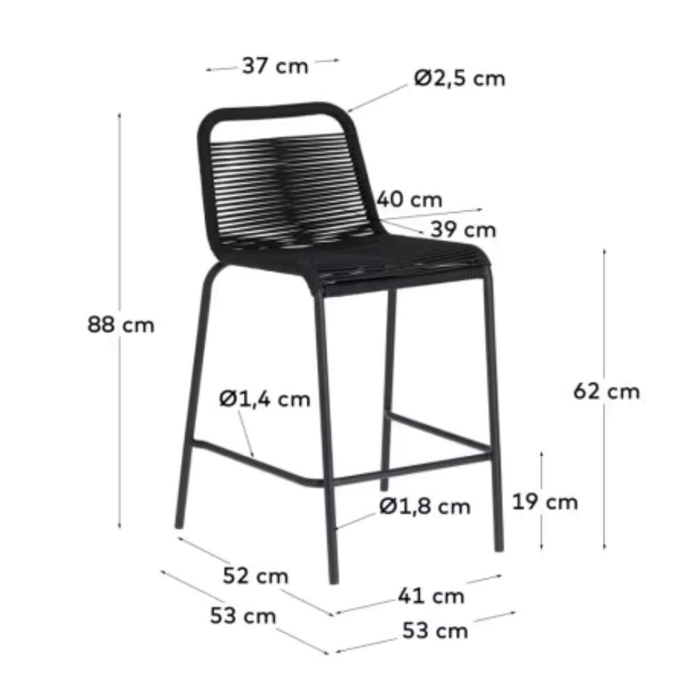 Kave Home Lambton Stackable Stool – 62 cm, Black Rope & Black Steel Finish