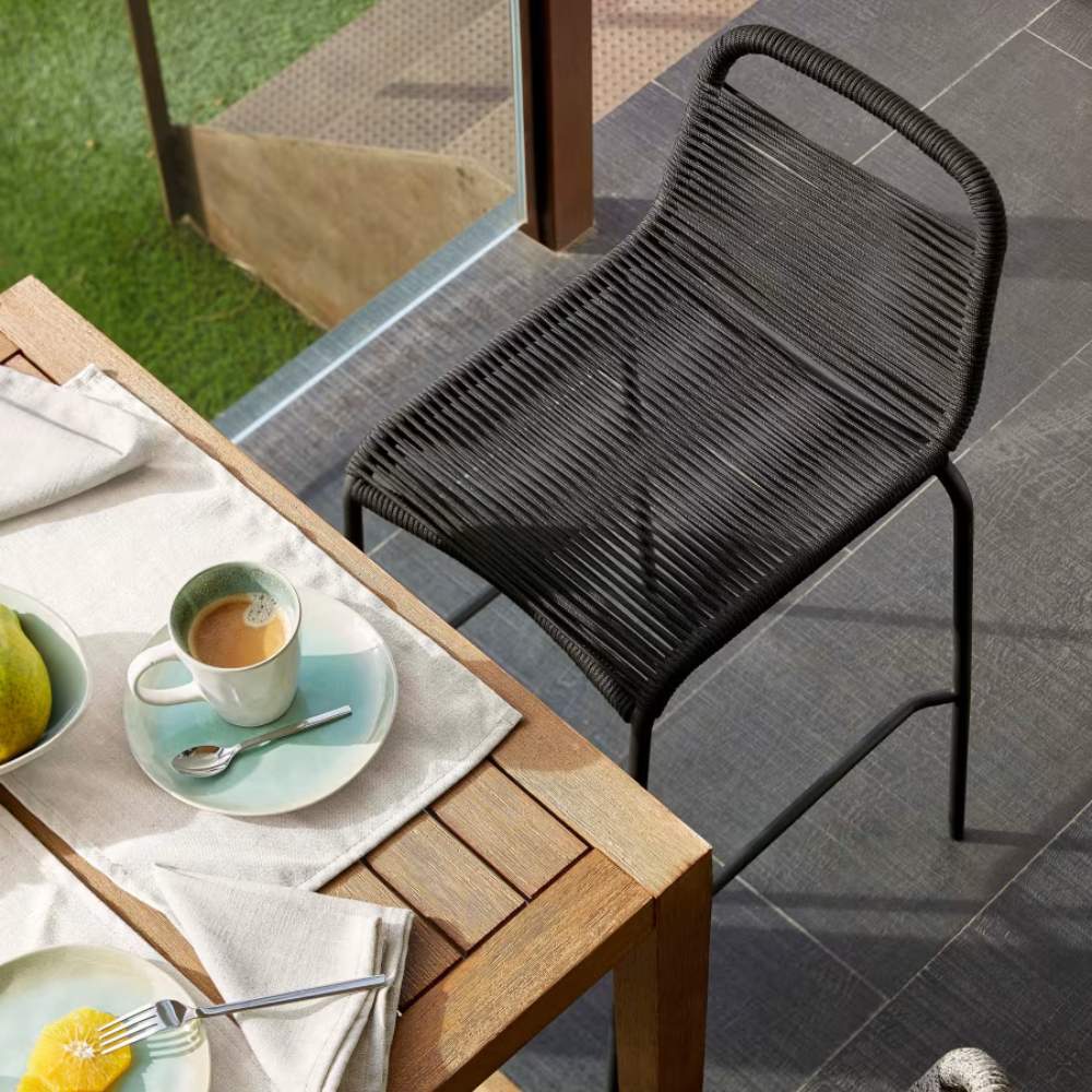 Kave Home Lambton Stackable Stool – 62 cm, Black Rope & Black Steel Finish