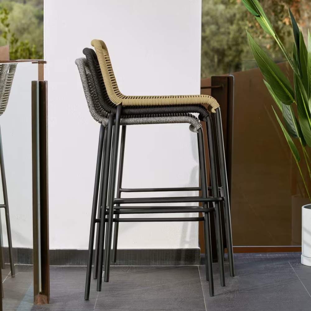 Kave Home Lambton Stackable Stool – 62 cm, Black Rope & Black Steel Finish