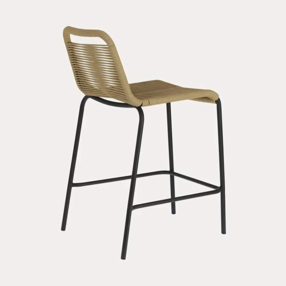Kave Home Lambton Stackable Stool in Brown Rope and Black Finish Steel, 62 cm