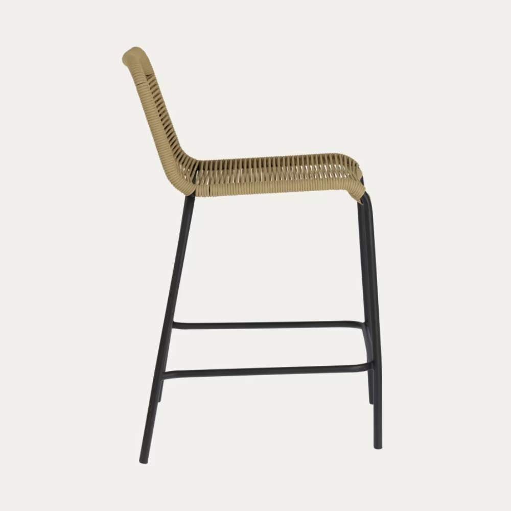 Kave Home Lambton Stackable Stool in Brown Rope and Black Finish Steel, 62 cm
