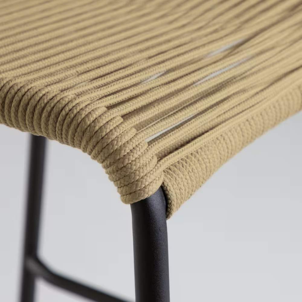 Kave Home Lambton Stackable Stool in Brown Rope and Black Finish Steel, 62 cm