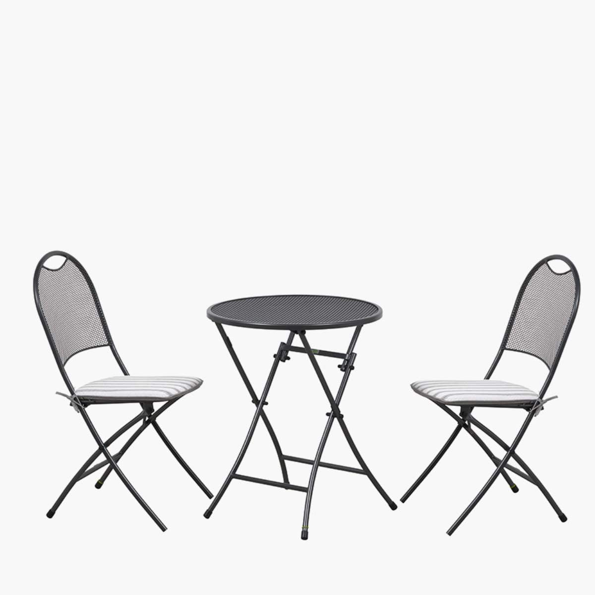 Pacific Lifestyle Cafe Latte Balcony Folding Round Set with Grey Striped/Plain Cushions