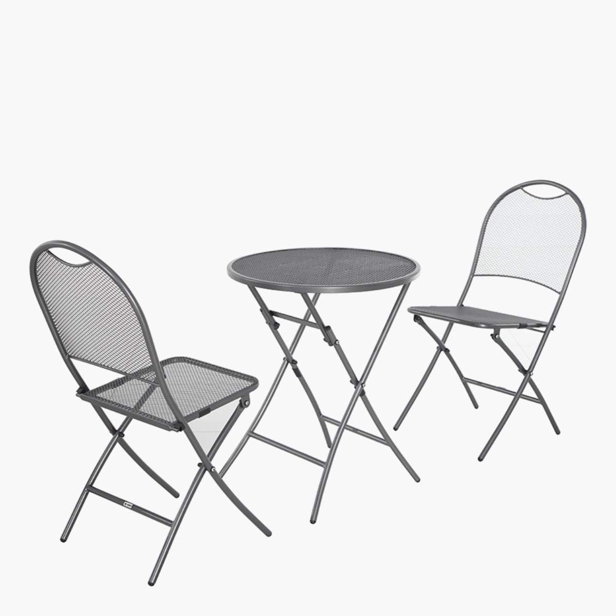 Pacific Lifestyle Cafe Latte Balcony Folding Round Set with Grey Striped/Plain Cushions