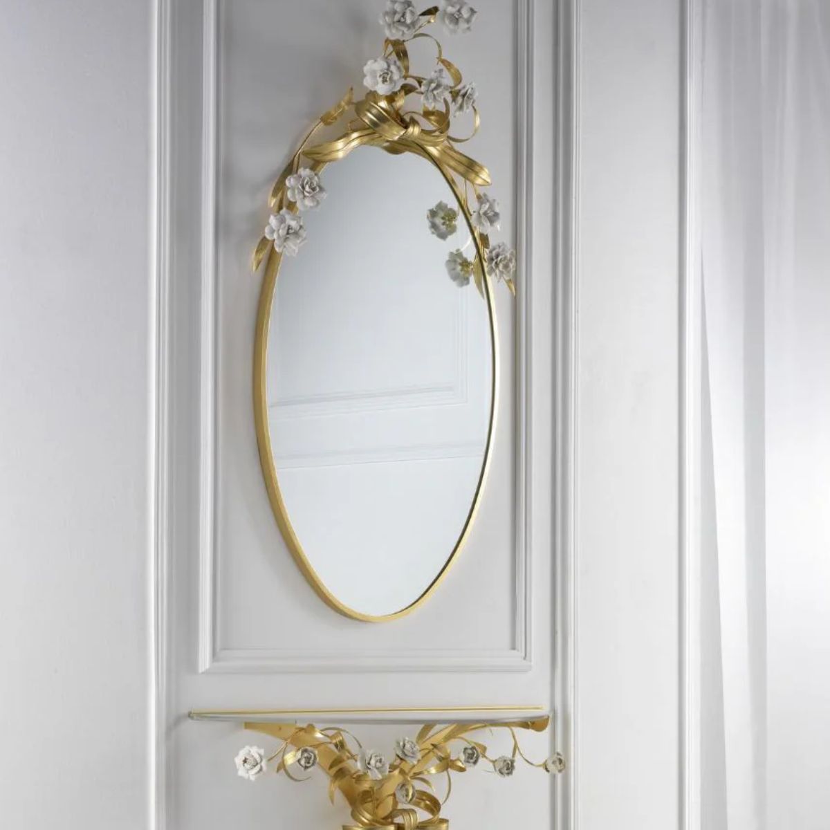 Villari Camelia Console 85 Cm - Gold & White