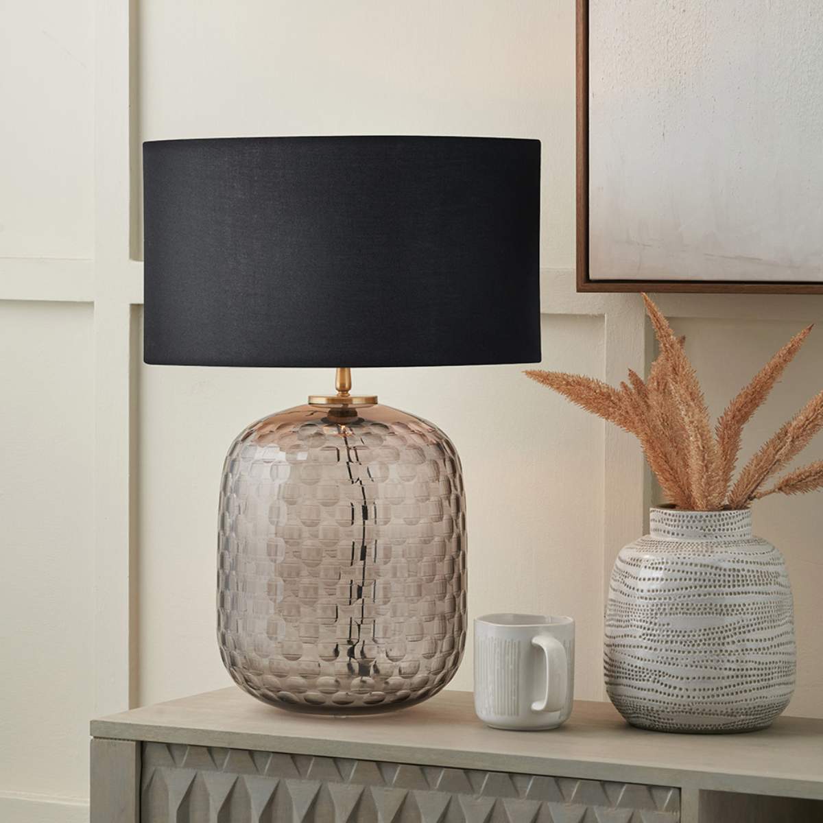 Pacific Lifestyle Camille Large Smoke Grey Circle Design Handcut Glass Table Lamp Base