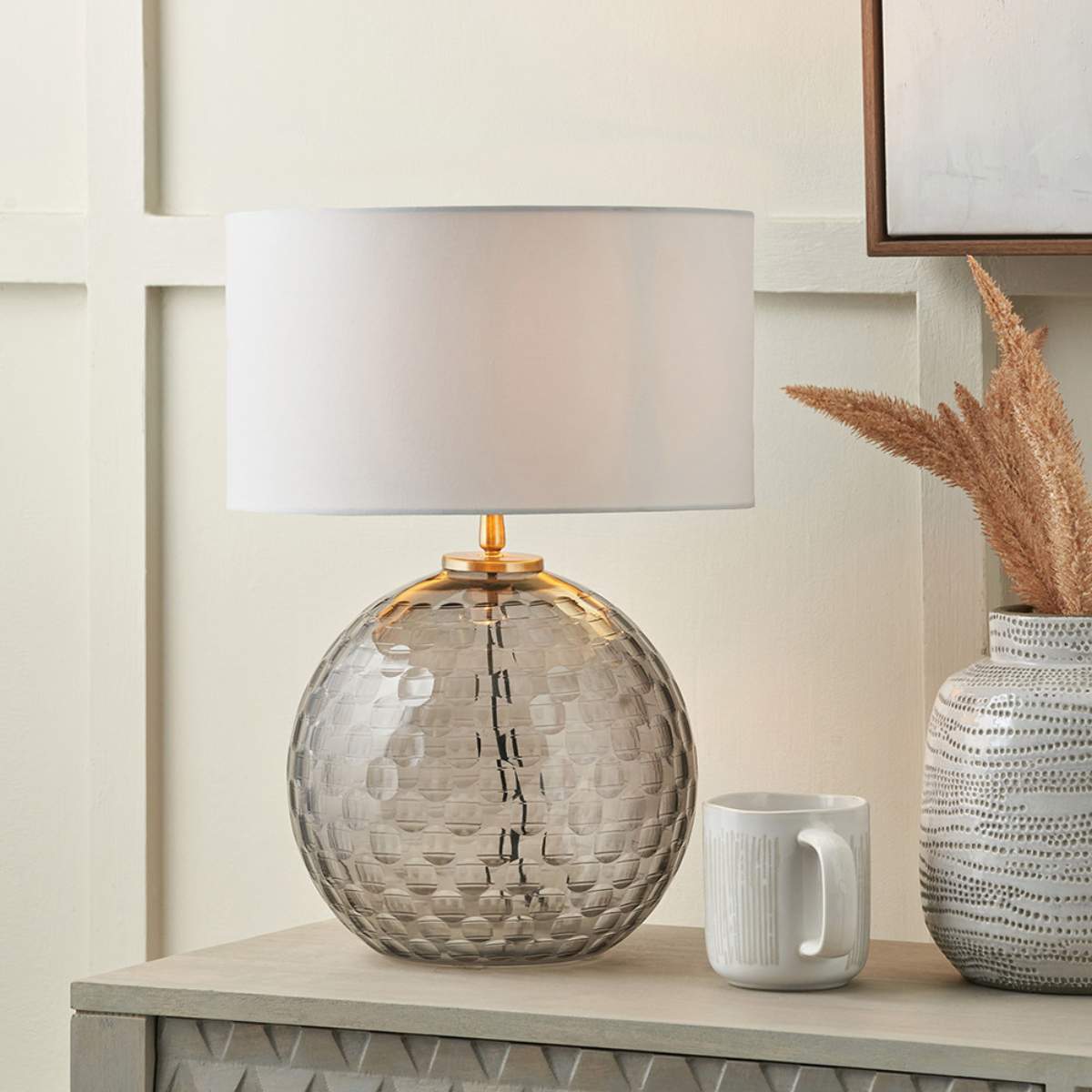 Pacific Lifestyle Camille Smoke Grey Circle Design Handcut Glass Table Lamp Base