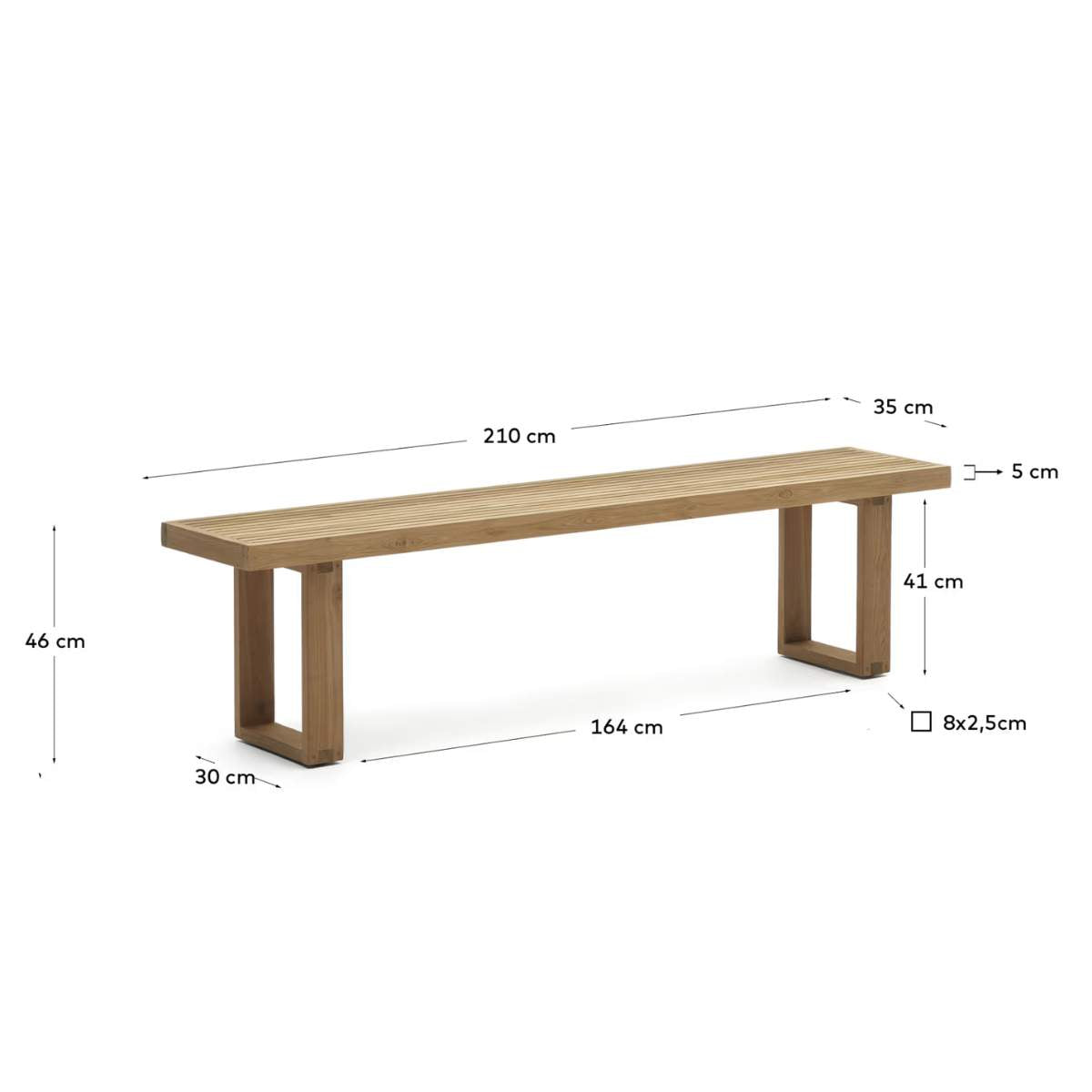 Kave Home Canadell 100% outdoor solid recycled teak bench, 210 cm