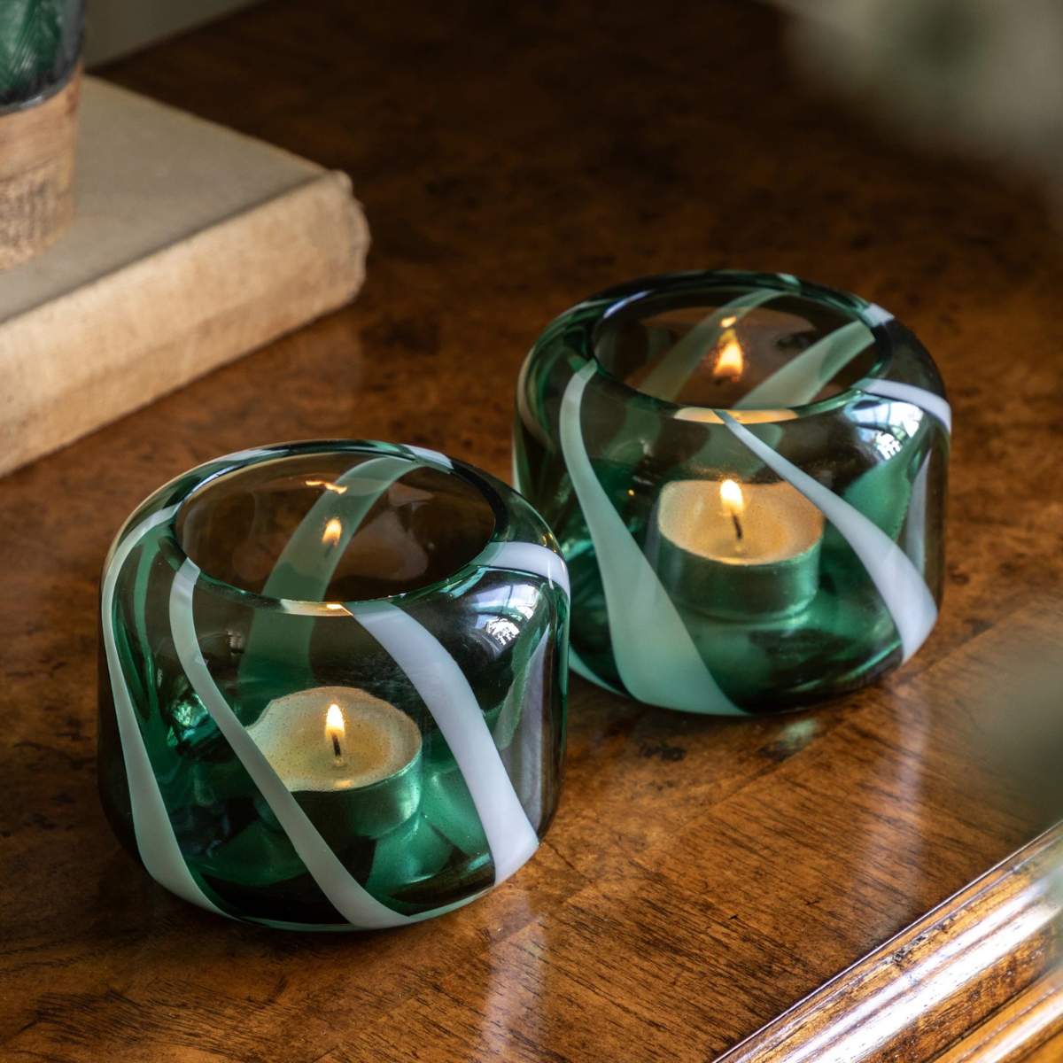 Gallery Direct Candy Stripe Tealight Holder Set of 2