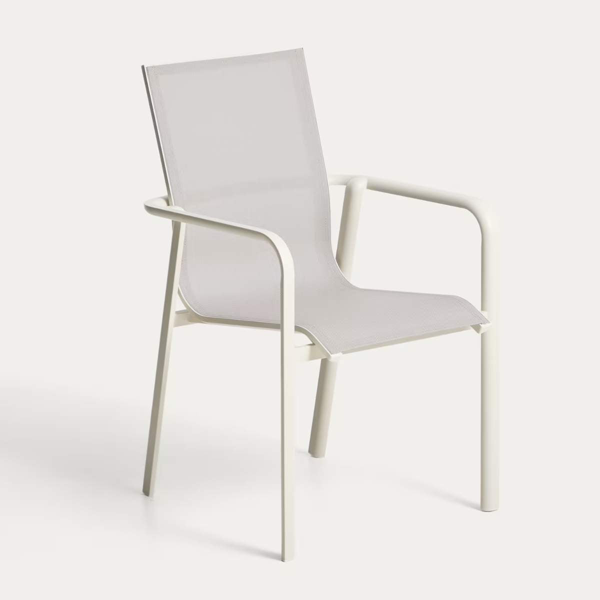 Kave Home Canea stackable outdoor chair in beige texteline and ecru aluminium