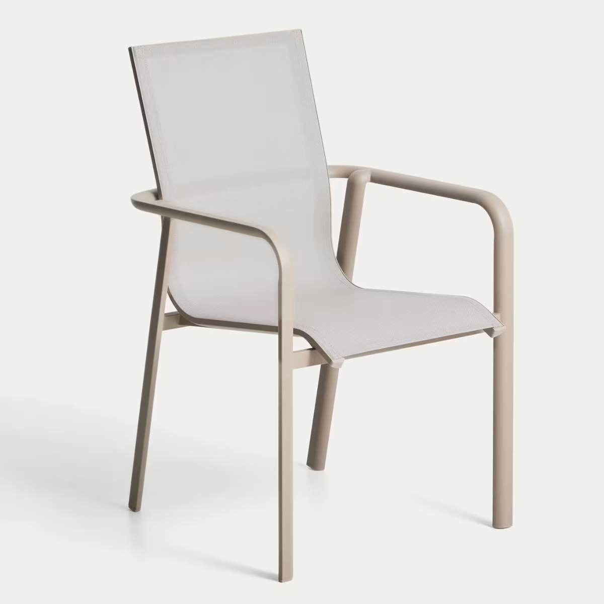 Kave Home Canea stackable outdoor chair in beige texteline and ecru aluminium
