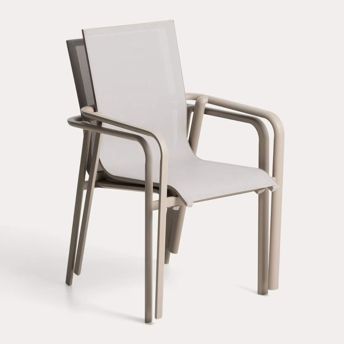 Kave Home Canea stackable outdoor chair in beige texteline and ecru aluminium