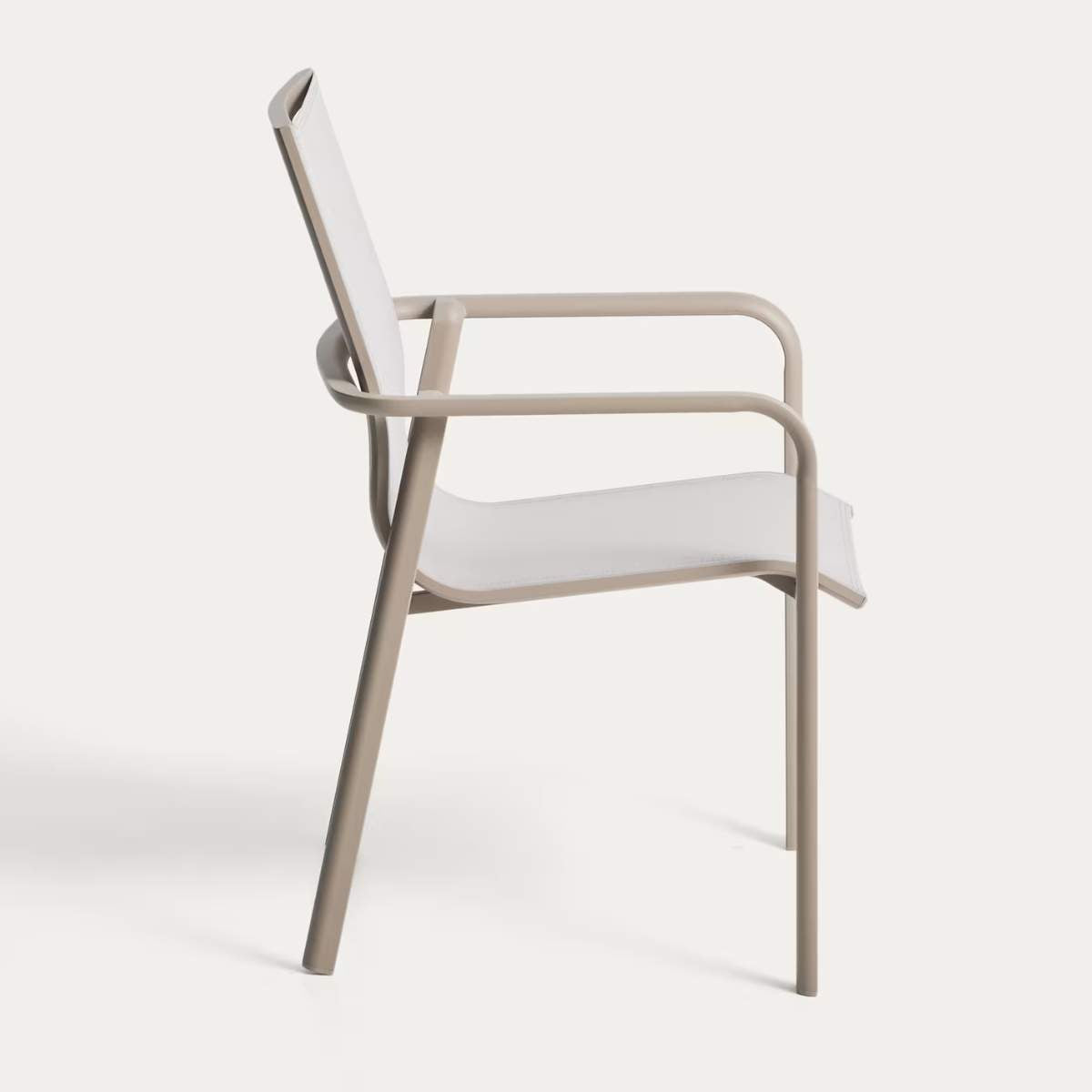 Kave Home Canea stackable outdoor chair in beige texteline and ecru aluminium