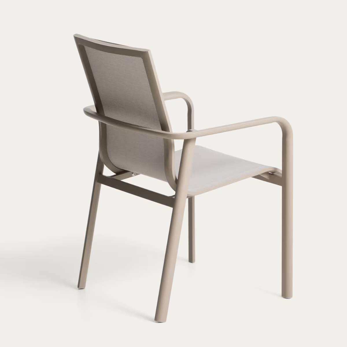 Kave Home Canea stackable outdoor chair in beige texteline and ecru aluminium