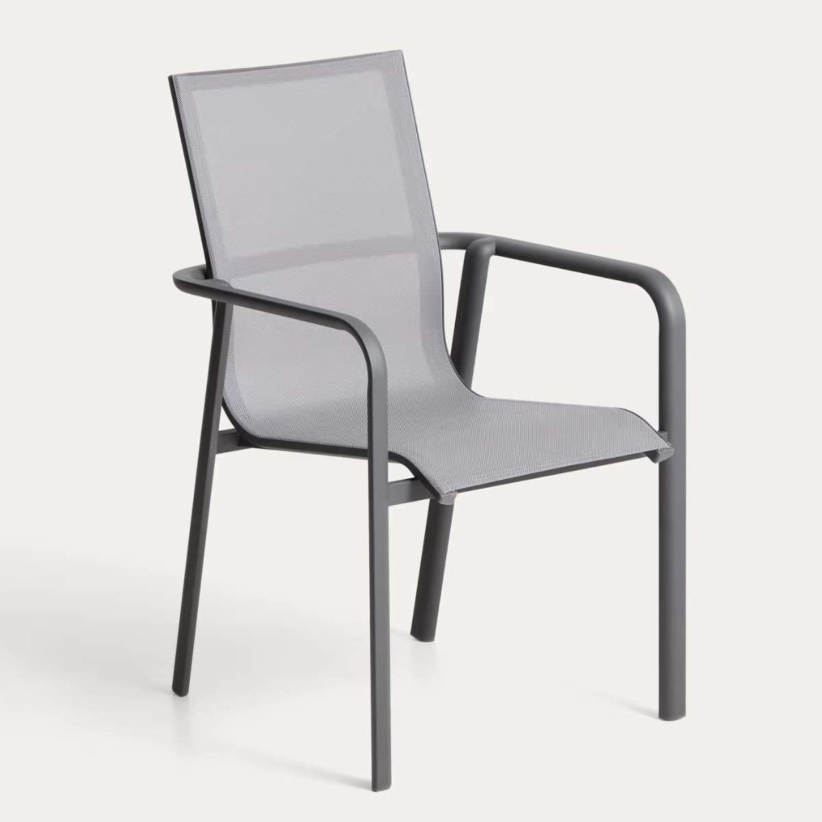 Kave Home Canea stackable outdoor chair in beige texteline and ecru aluminium