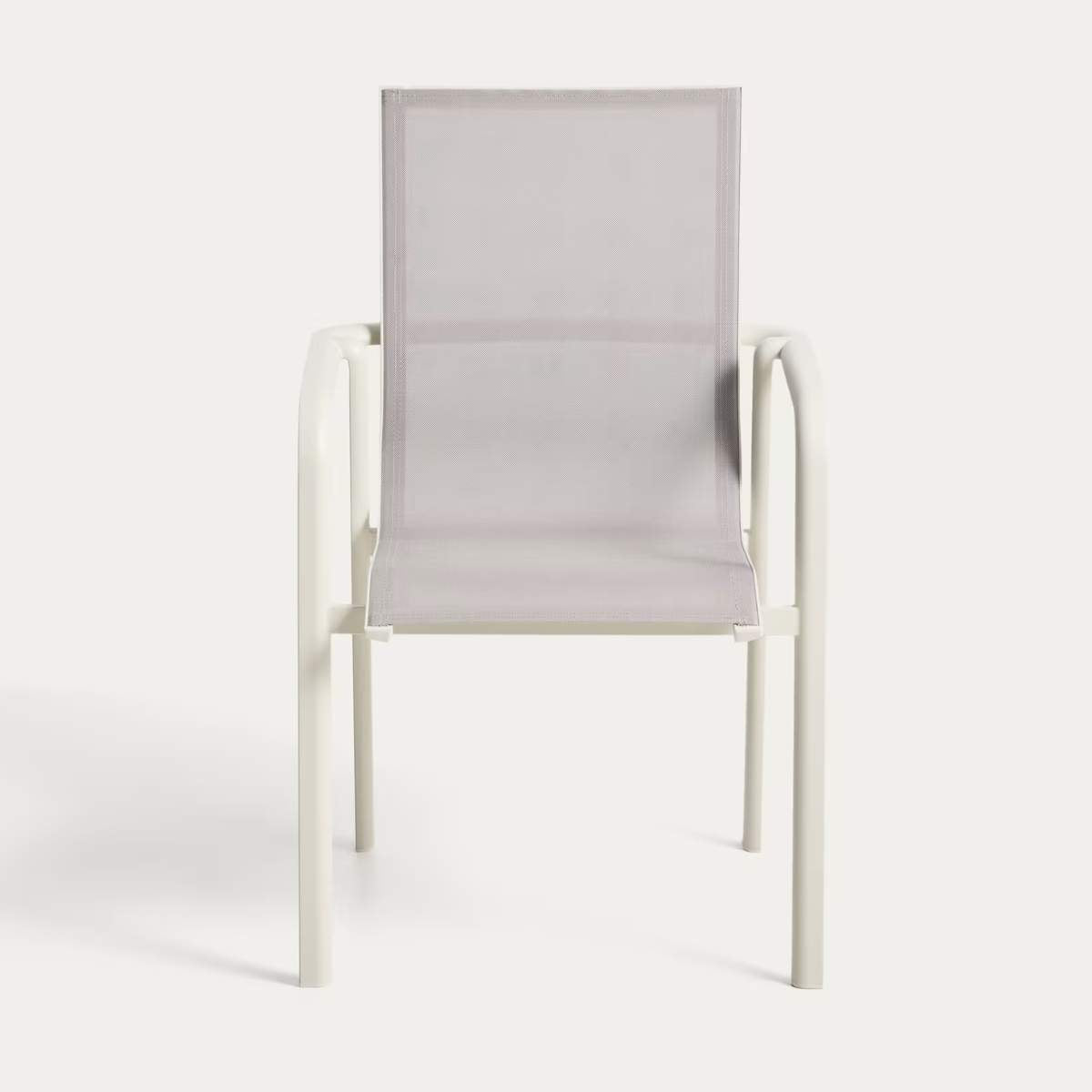 Kave Home Canea stackable outdoor chair in beige texteline and ecru aluminium