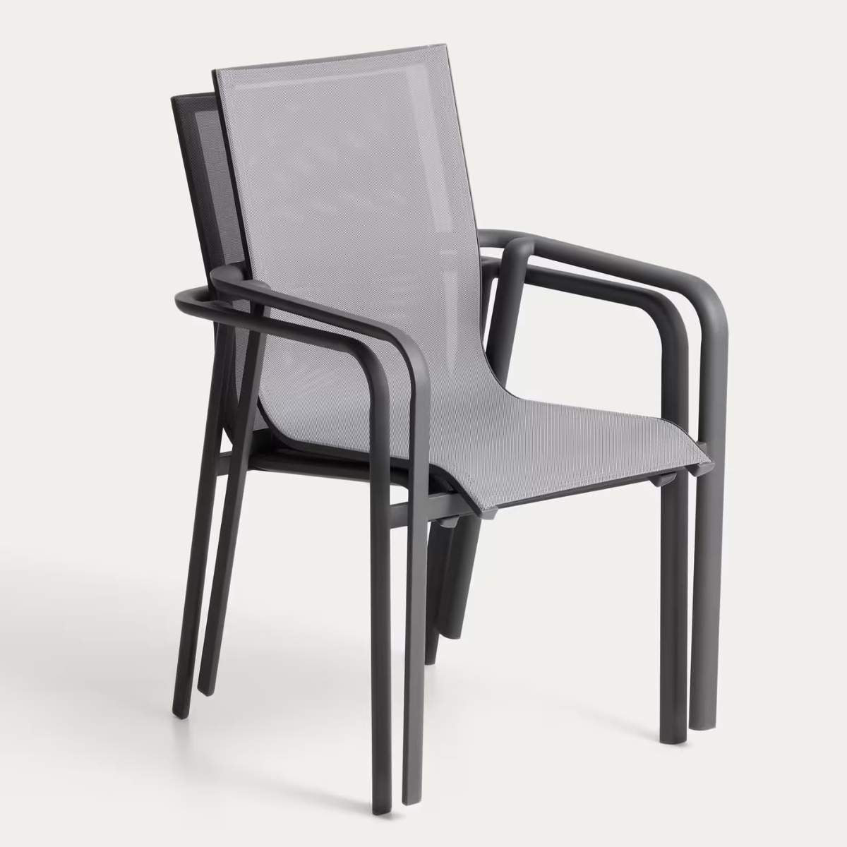 Kave Home Canea stackable outdoor chair in beige texteline and ecru aluminium