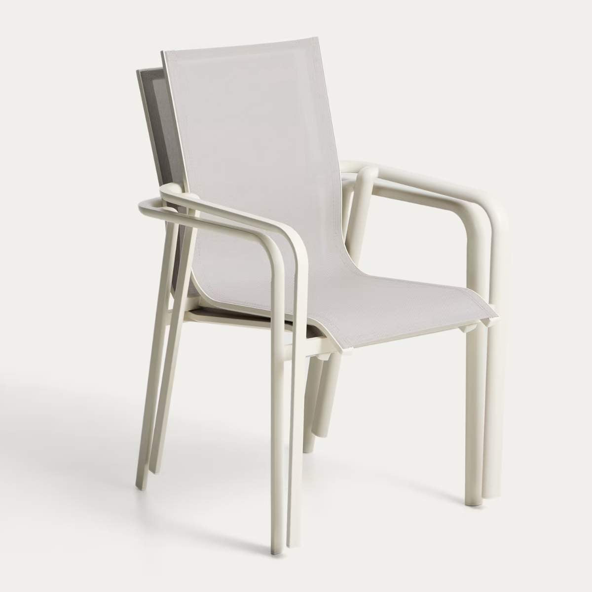 Kave Home Canea stackable outdoor chair in beige texteline and ecru aluminium