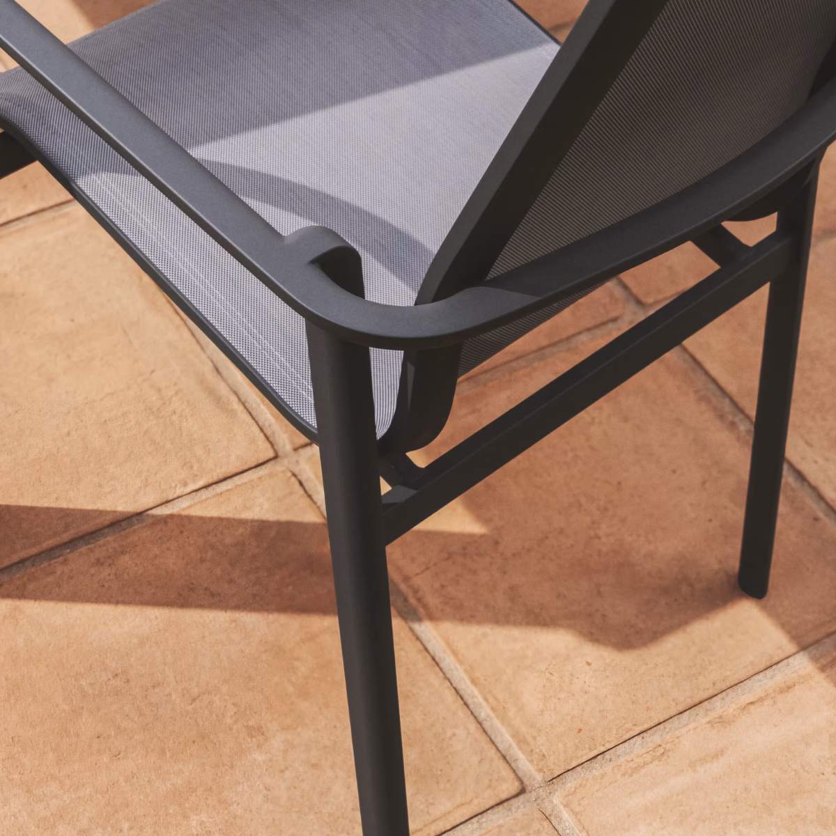 Kave Home Canea stackable outdoor chair in beige texteline and ecru aluminium