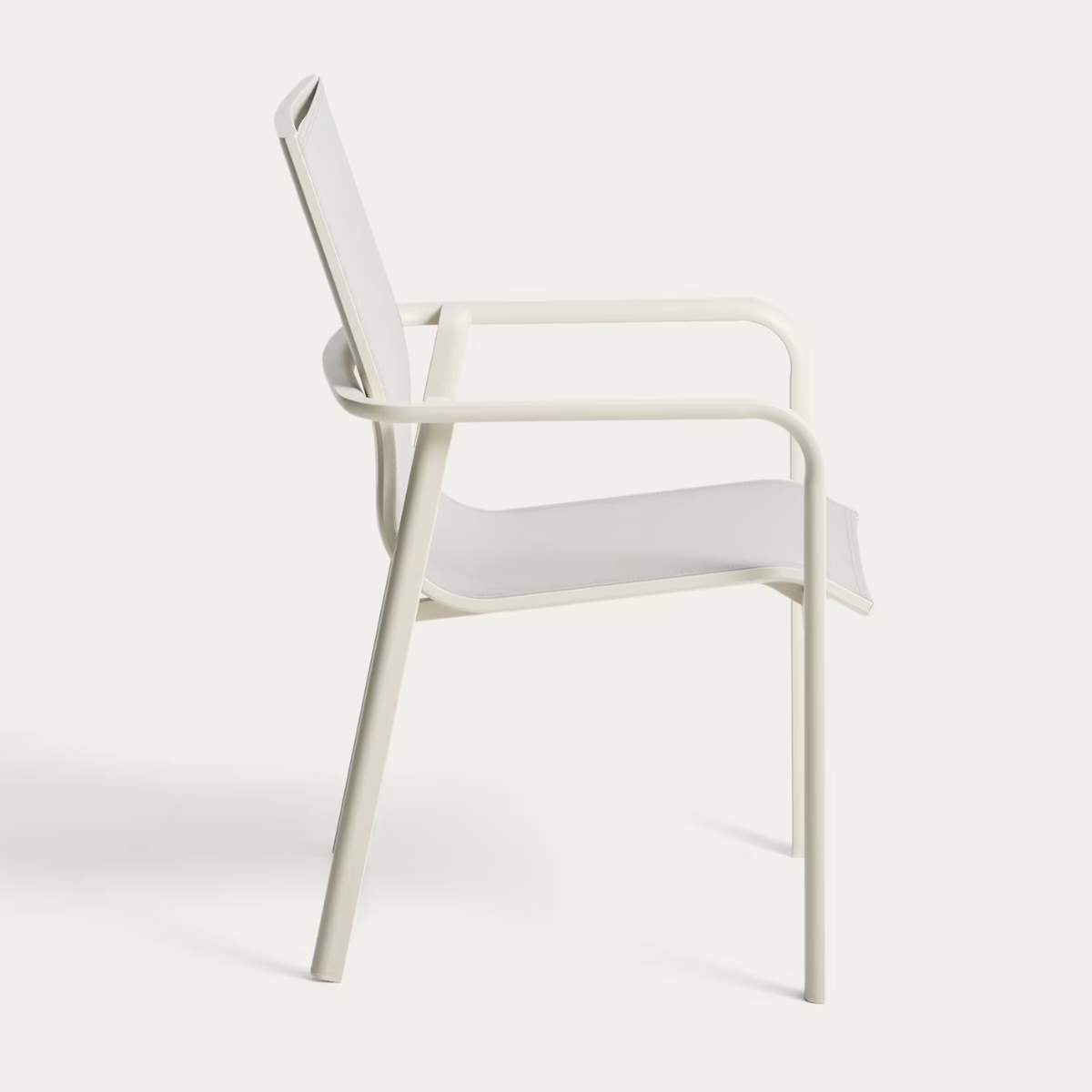 Kave Home Canea stackable outdoor chair in beige texteline and ecru aluminium