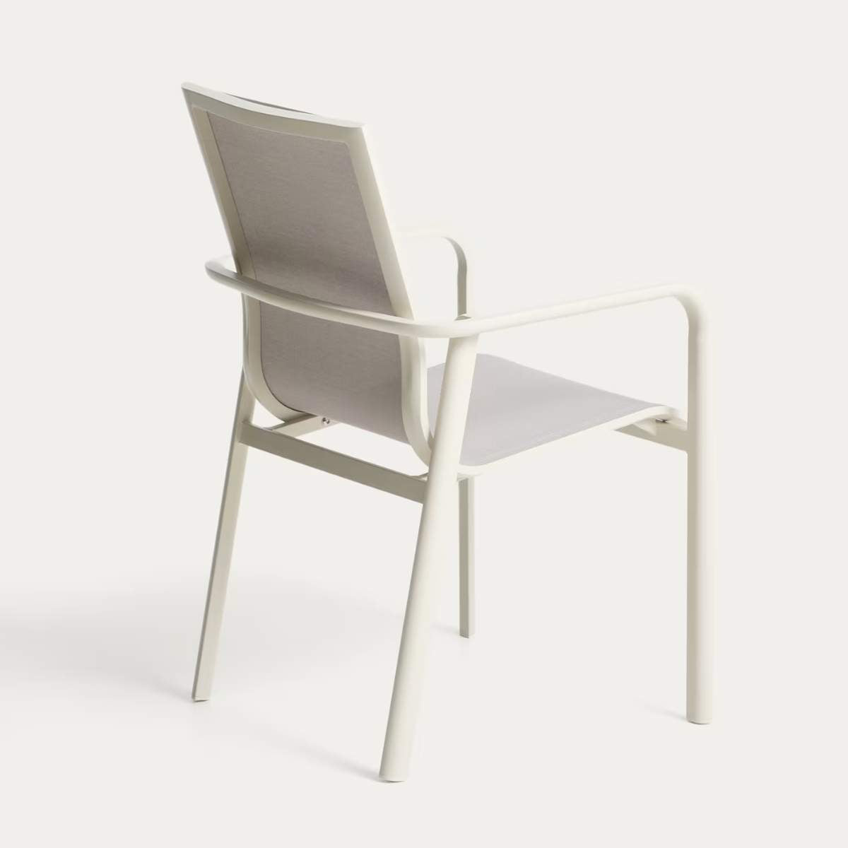 Kave Home Canea stackable outdoor chair in beige texteline and ecru aluminium