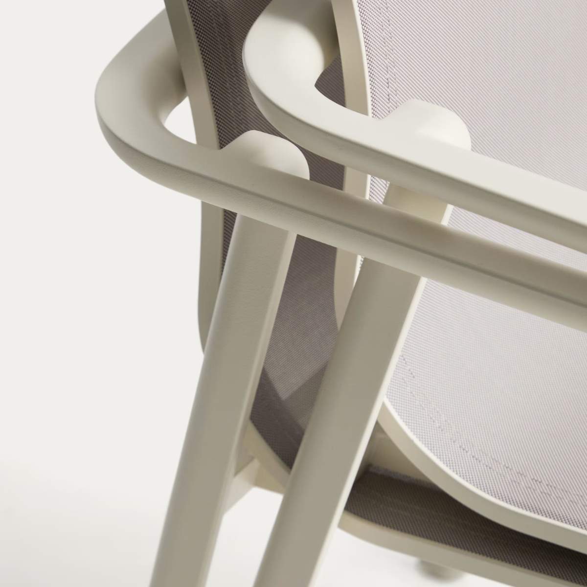 Kave Home Canea stackable outdoor chair in beige texteline and ecru aluminium