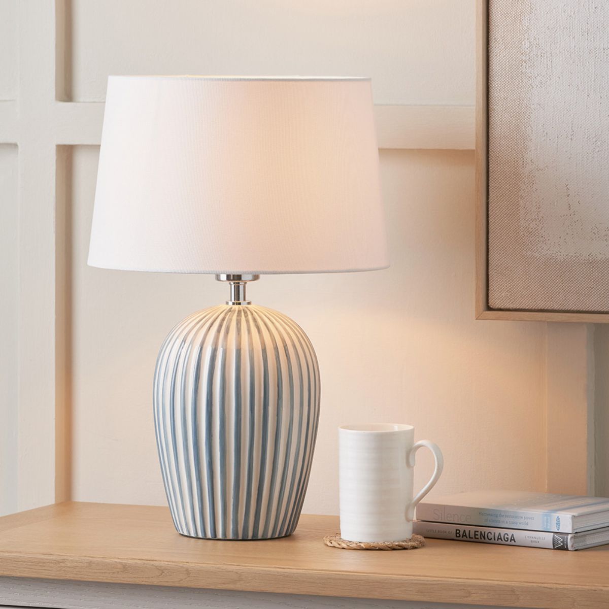 Pacific Lifestyle Cannes Blue and White Stripe Ceramic Table Lamp