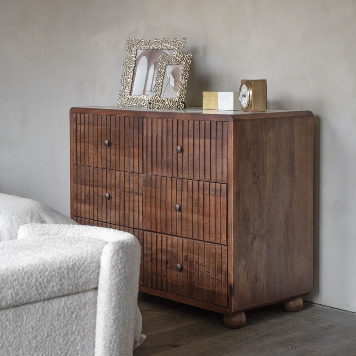 Libra Interiors Carmel Wooden 6 Drawer Chest with Marble Top