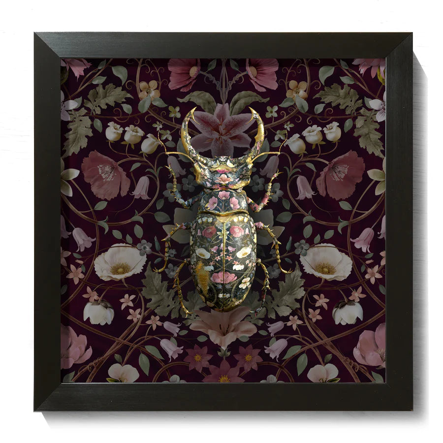 Carmine Lake Lucanidae In Cranberry Framed Artwork