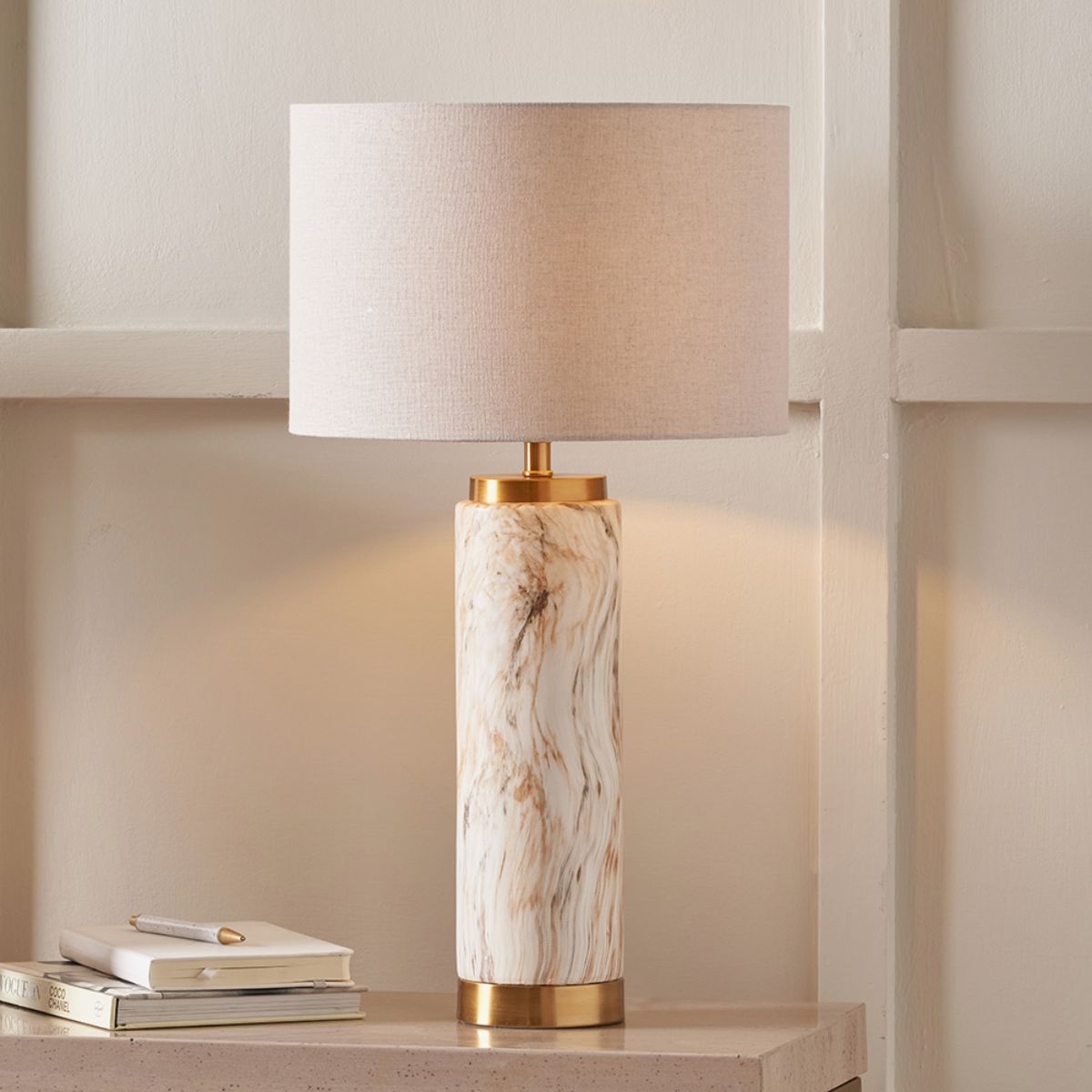 Pacific Lifestyle Carrara Natural Stone Effect Ceramic Tall Table Lamp