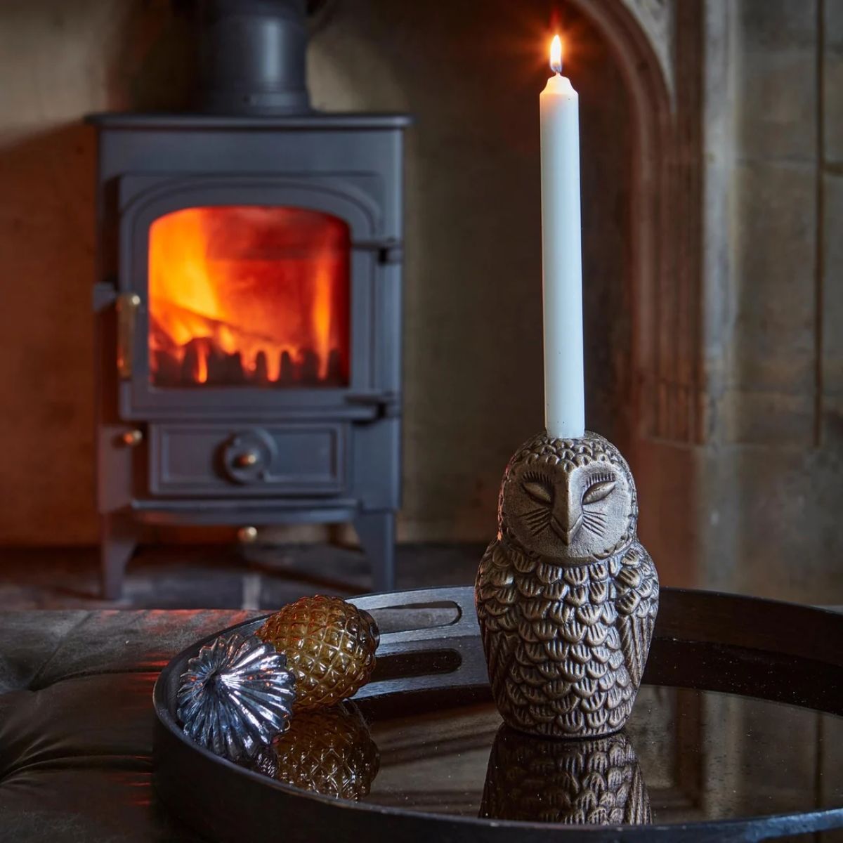 Ivyline Cast Aluminium Owl Candle Holder Antique Brass H14.5Cm W7.5Cm