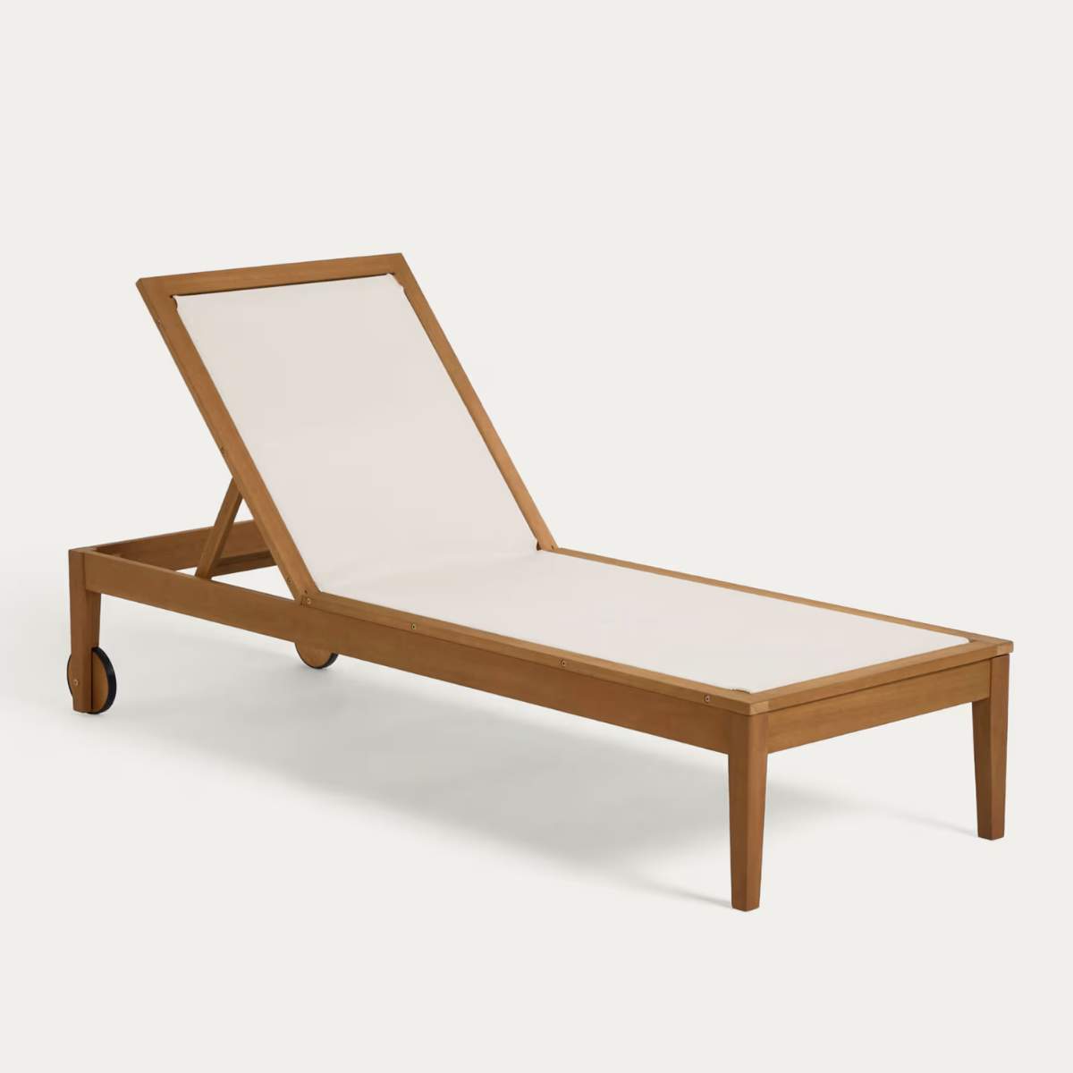 Kave Home Caterin solid eucalyptus wood outdoor sun lounger in beige, FSC 100%