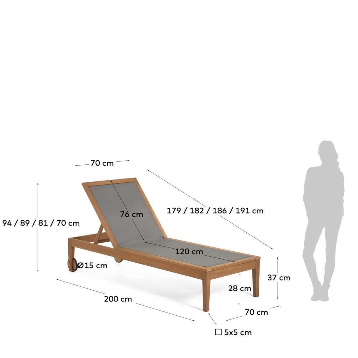 Kave Home Caterin solid eucalyptus wood outdoor sun lounger in beige, FSC 100%