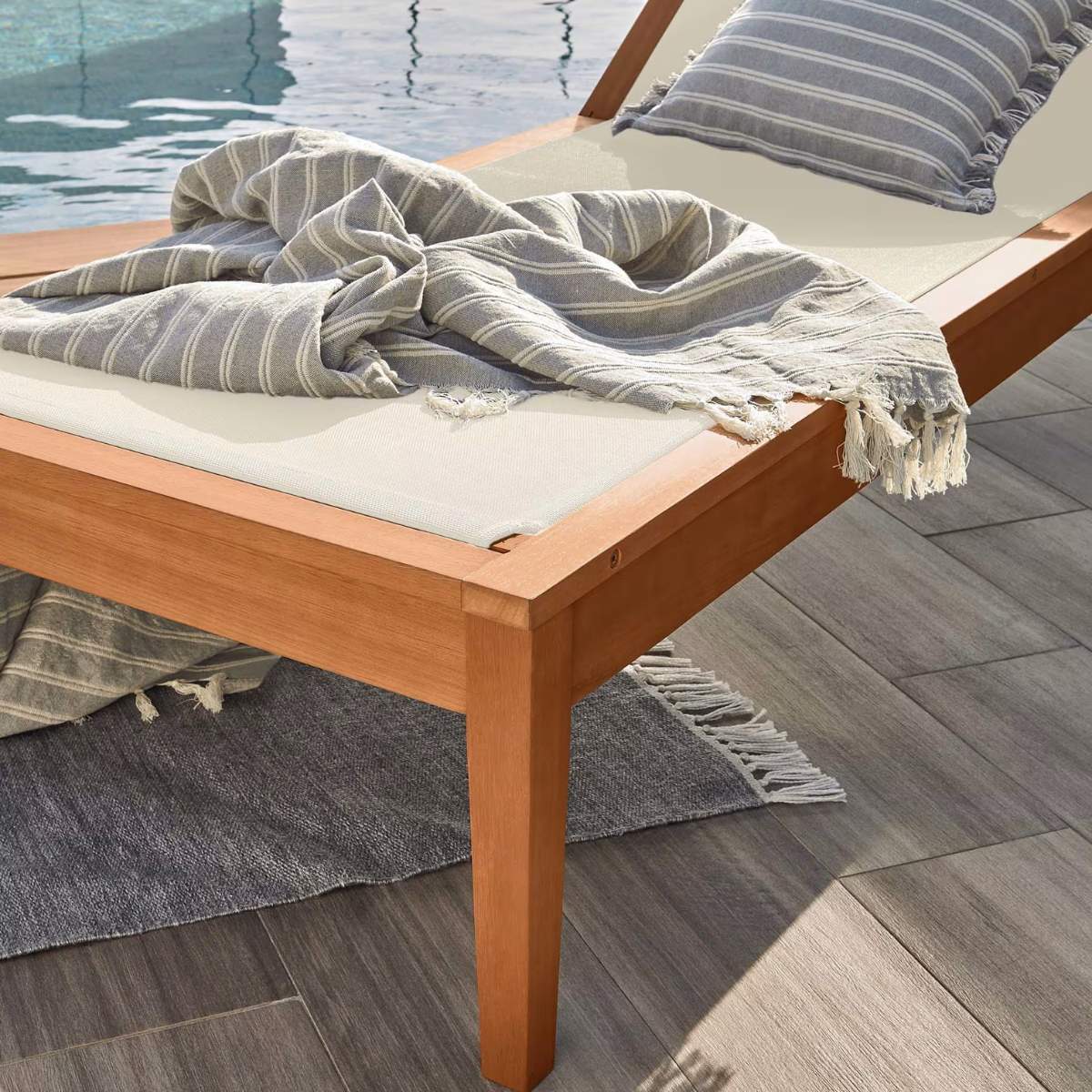 Kave Home Caterin solid eucalyptus wood outdoor sun lounger in beige, FSC 100%
