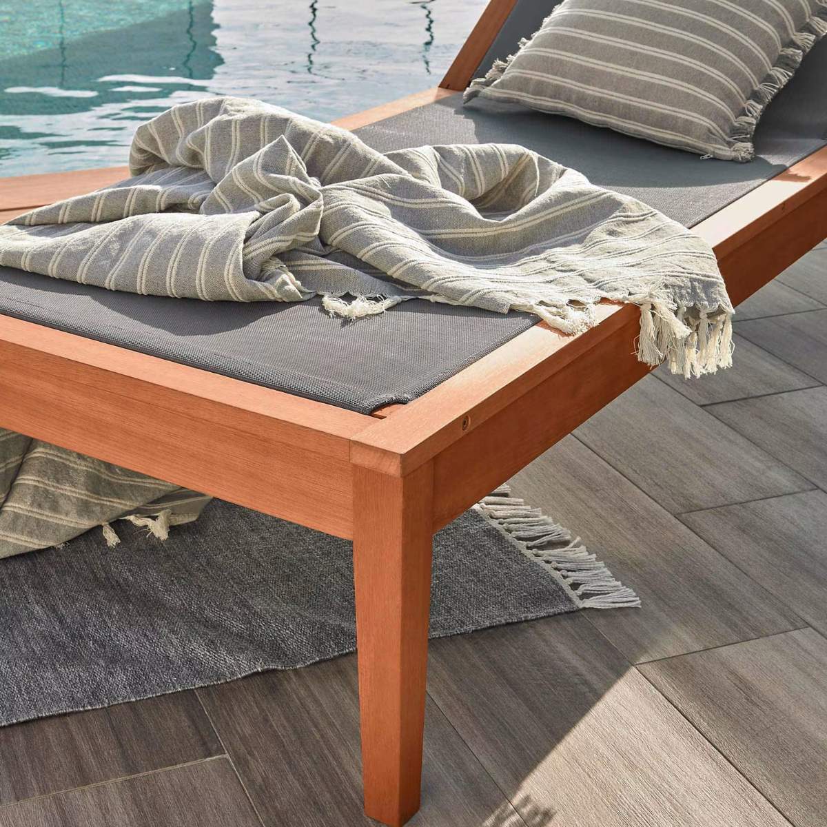 Kave Home Caterin solid eucalyptus wood outdoor sun lounger in beige, FSC 100%
