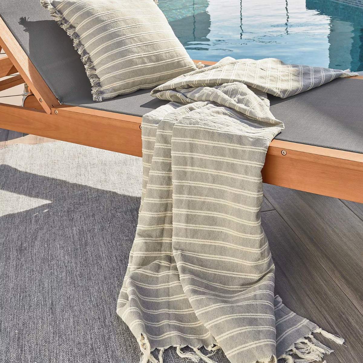 Kave Home Caterin solid eucalyptus wood outdoor sun lounger in beige, FSC 100%