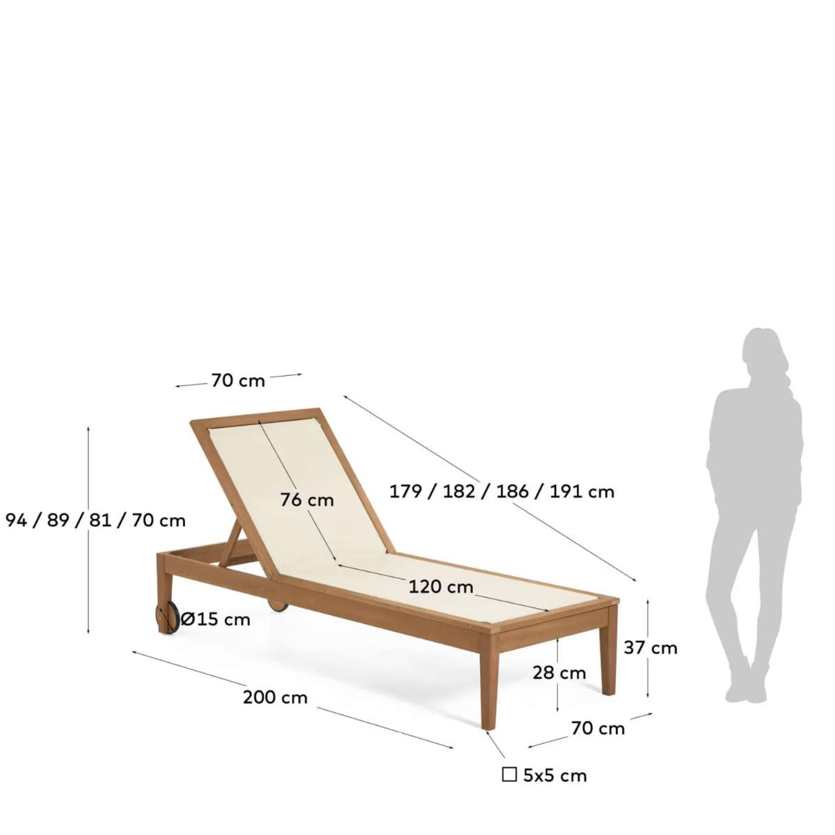 Kave Home Caterin solid eucalyptus wood outdoor sun lounger in beige, FSC 100%
