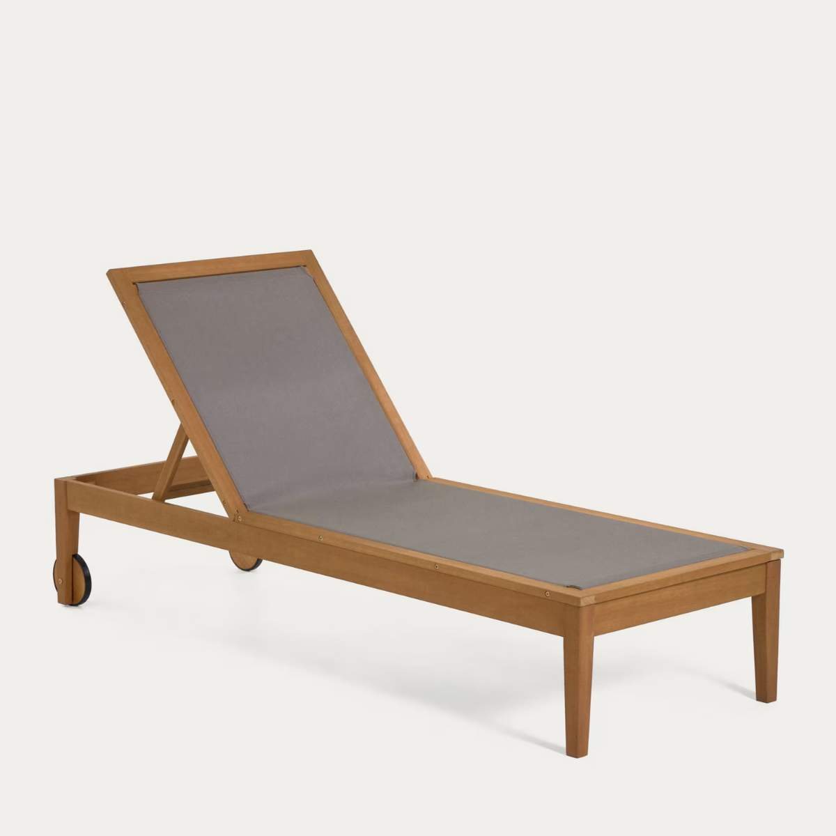 Kave Home Caterin solid eucalyptus wood outdoor sun lounger in beige, FSC 100%