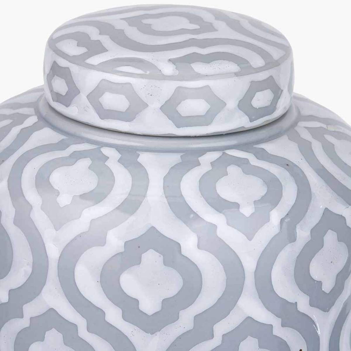Pacific Lifestyle Celia Grey and White Ceramic Geo Pattern Lidded Ginger Jar